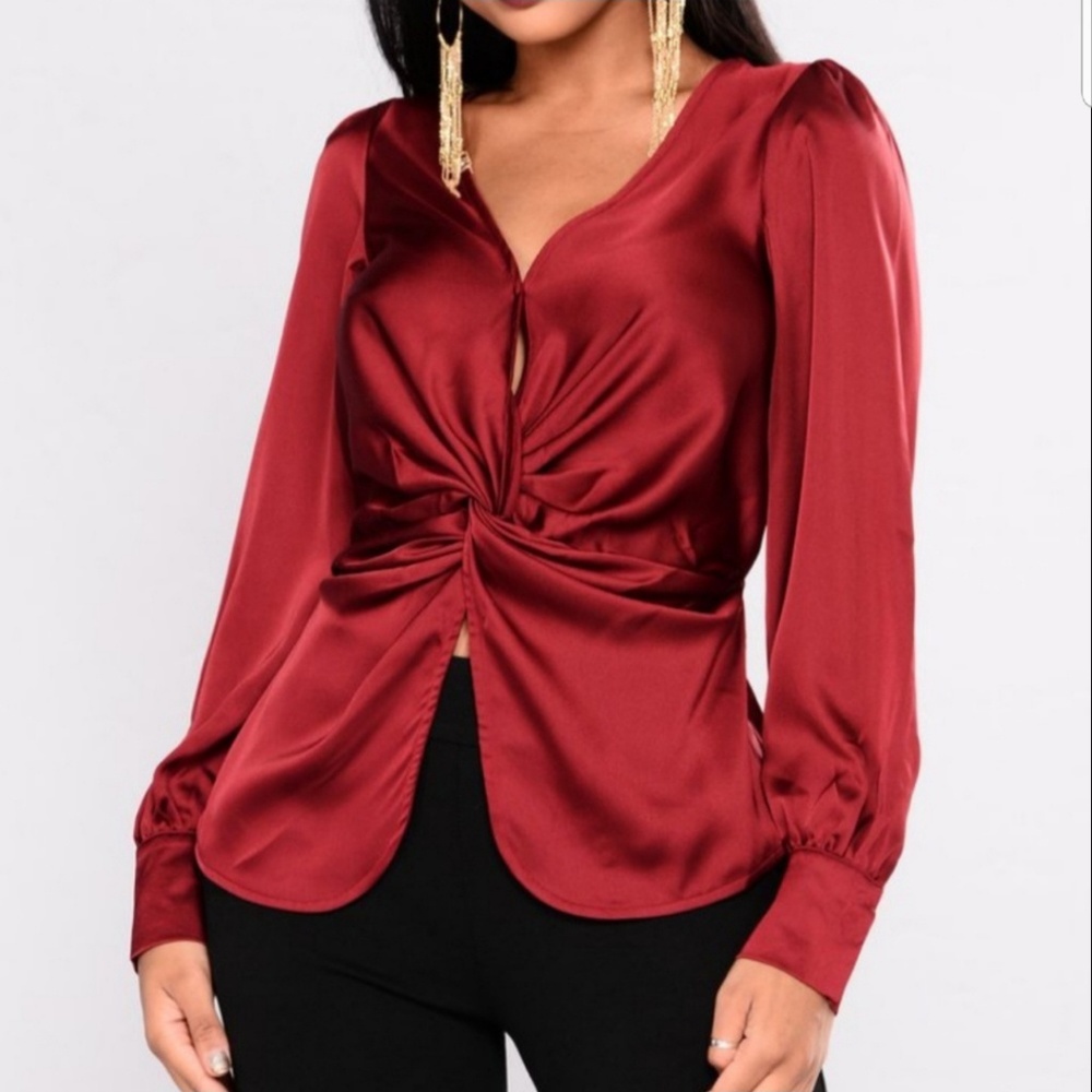 Knotted Long-sleeve Silk Blouse